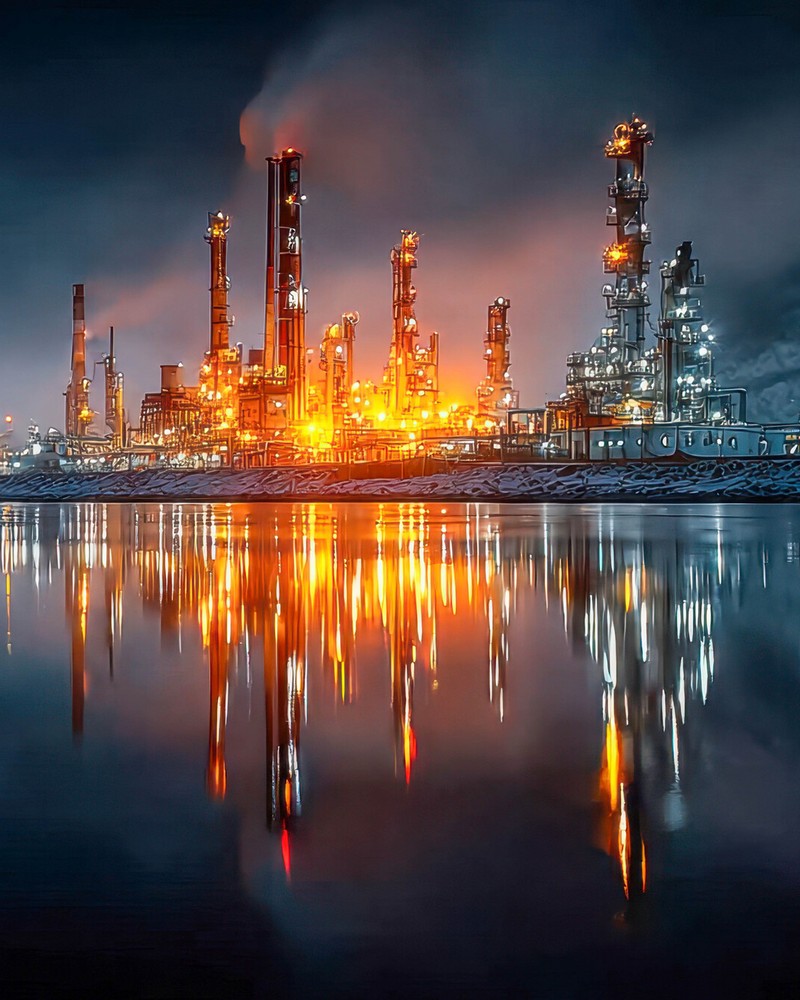 Large vecteezy oil refinery at night with reflection of water 68881833 large